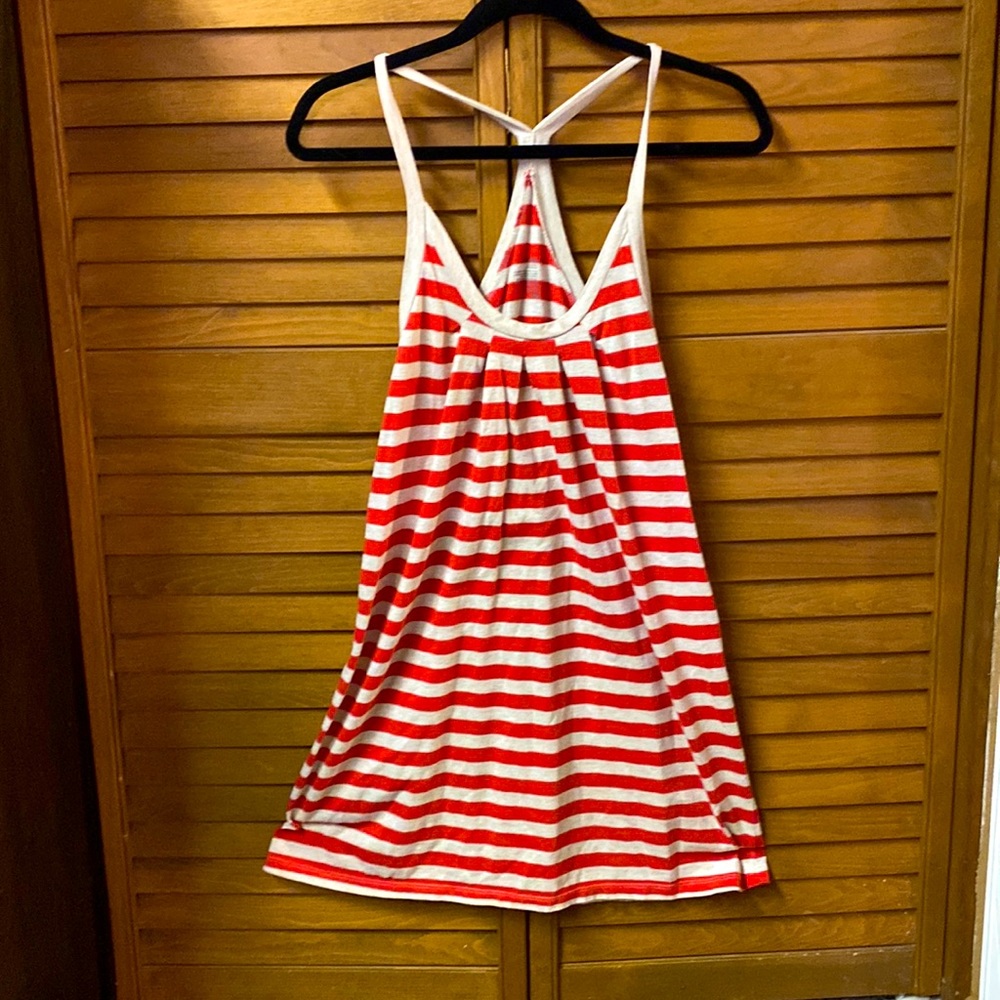 Cream and salmon/red striped Old Navy mini dress size small